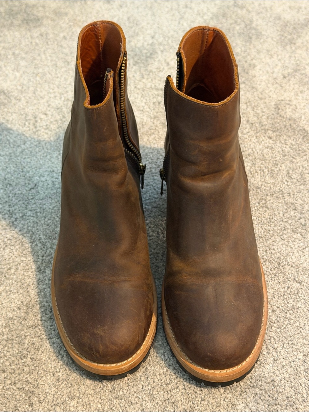 Portland Leather Canyon Cognac Brown Side-Zip Ankle Booties 9.5